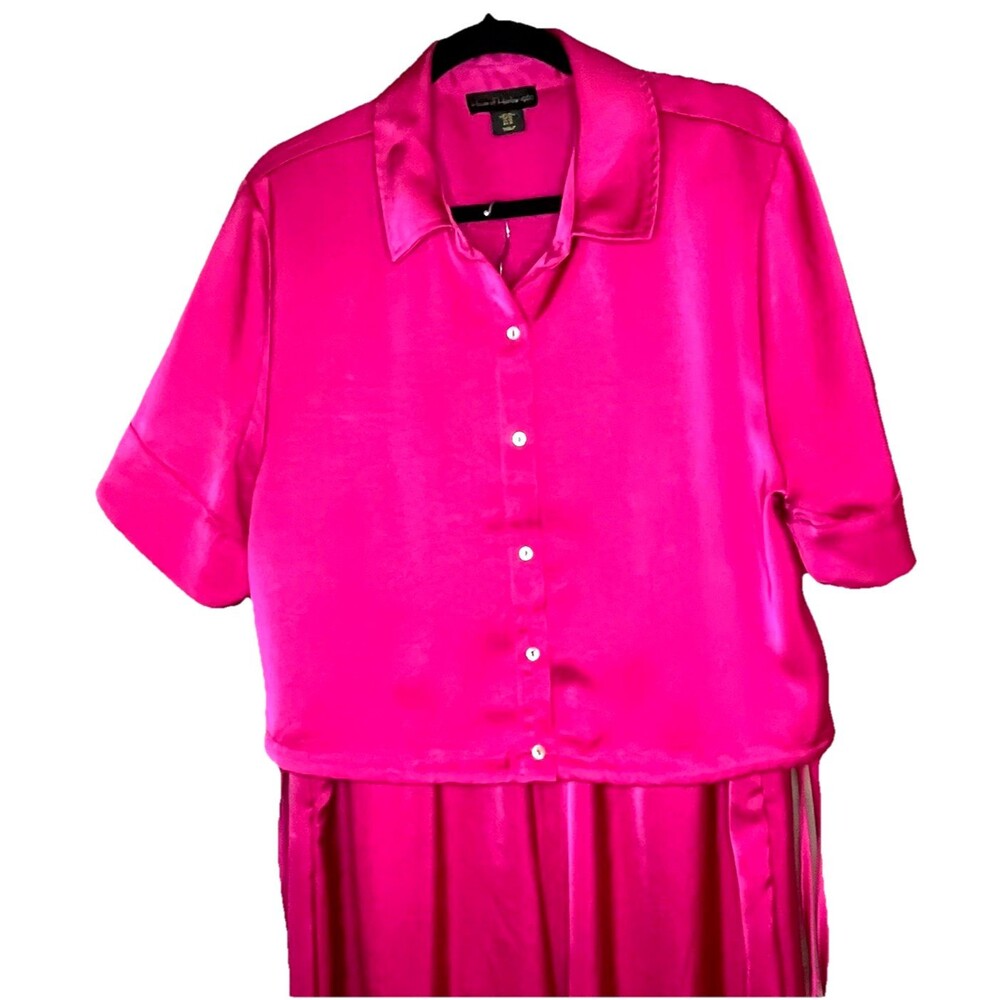 House Of Harlow 1960 Size XL Satin Crop Top Wide Leg Pants Set Hot Pink Stylish - Picture 6 of 16